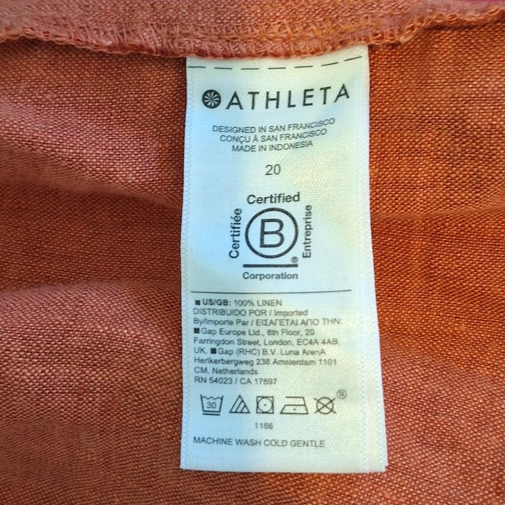ATHLETA SIZE 20 RETREAT 100% LINEN WIDE LEG PULL-ON PANTS TIE WAIST ZIP POCKETS - Picture 11 of 13